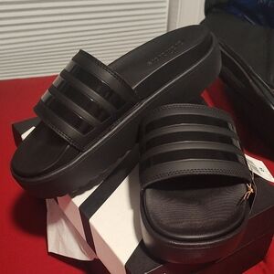 adidas Black Platform Slides